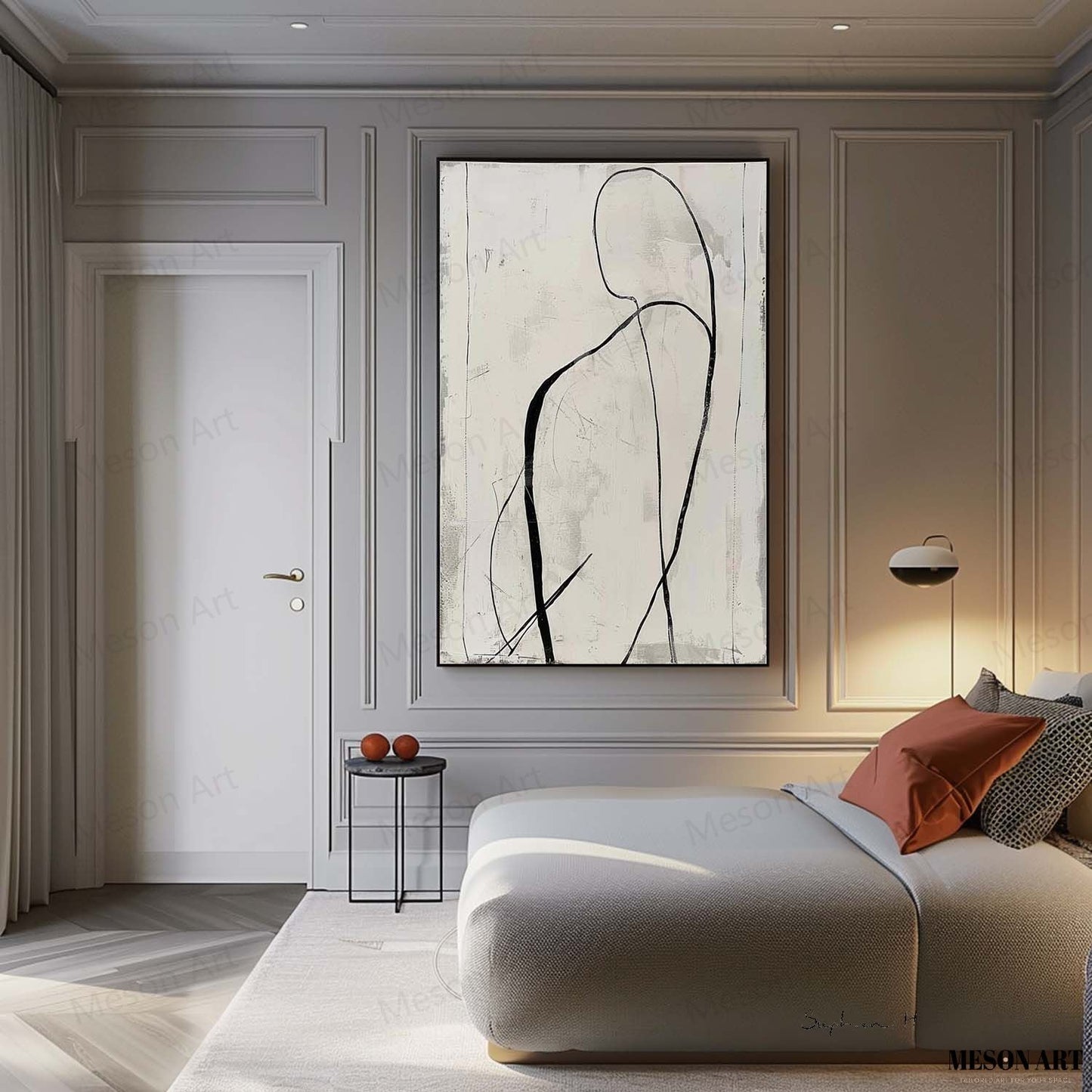 Elegant Black and White Abstract Minimalist Oil Painting for Modern Home Decor