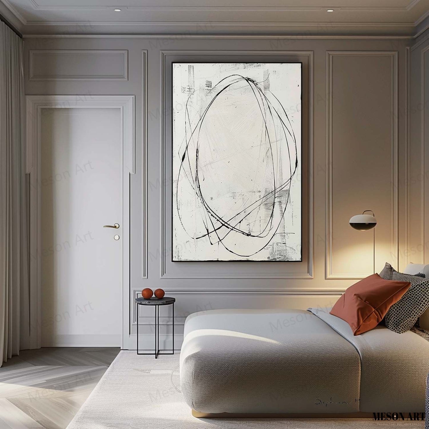 Modern Minimalist Oil Painting with Abstract Lines and Neutral Tones for Contemporary Decor