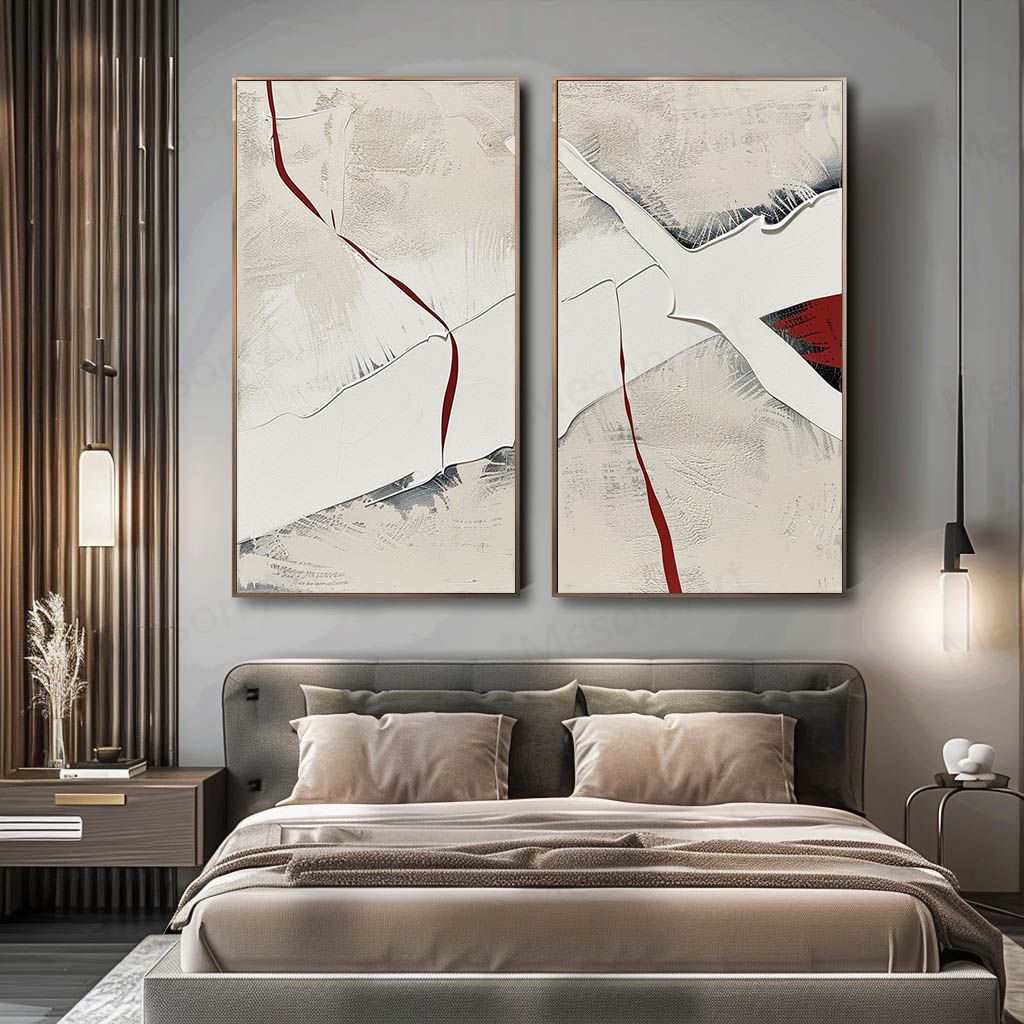 Abstract Modern Diptych Wall Art - Textured Oil Paintings in Neutral Tones