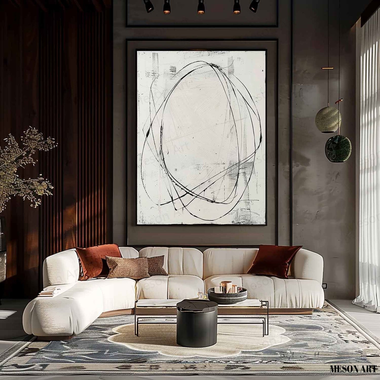 Modern Minimalist Oil Painting with Abstract Lines and Neutral Tones for Contemporary Decor