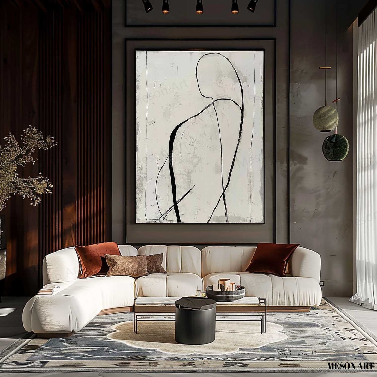 Elegant Black and White Abstract Minimalist Oil Painting for Modern Home Decor