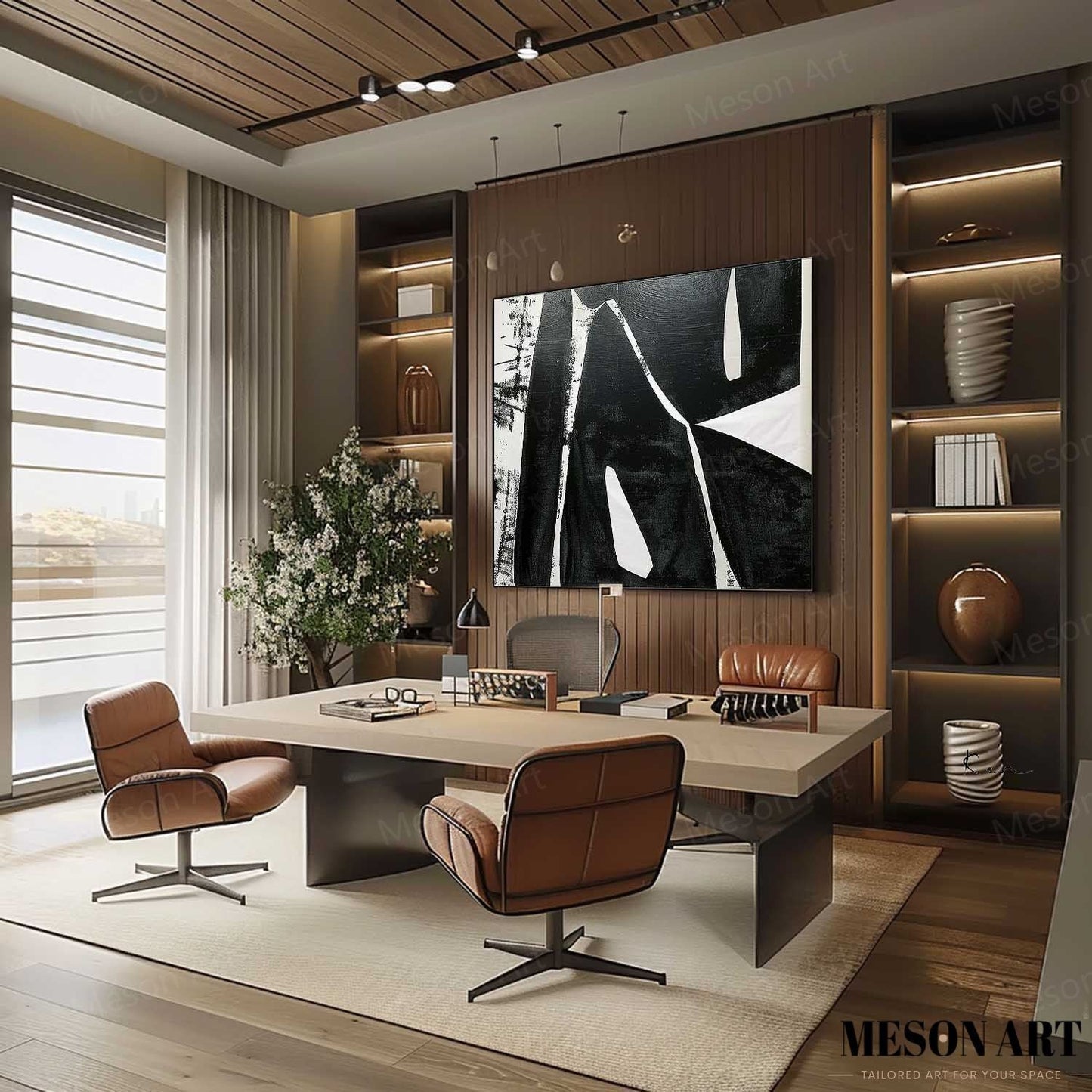 Modern Black and White Minimalist Oil Painting for Contemporary Spaces