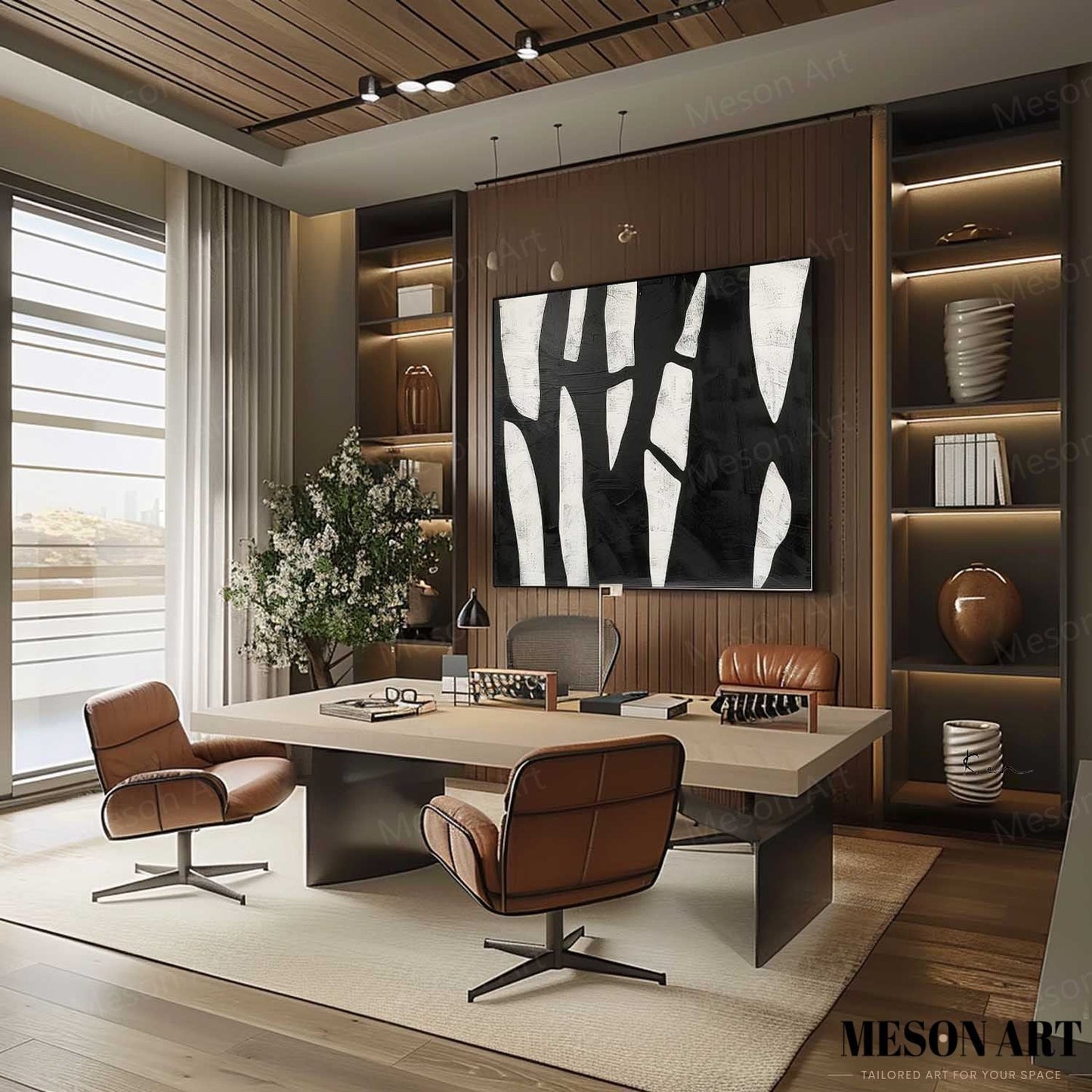 Black and White Contemporary Minimalist Oil Painting for Modern Home Decor