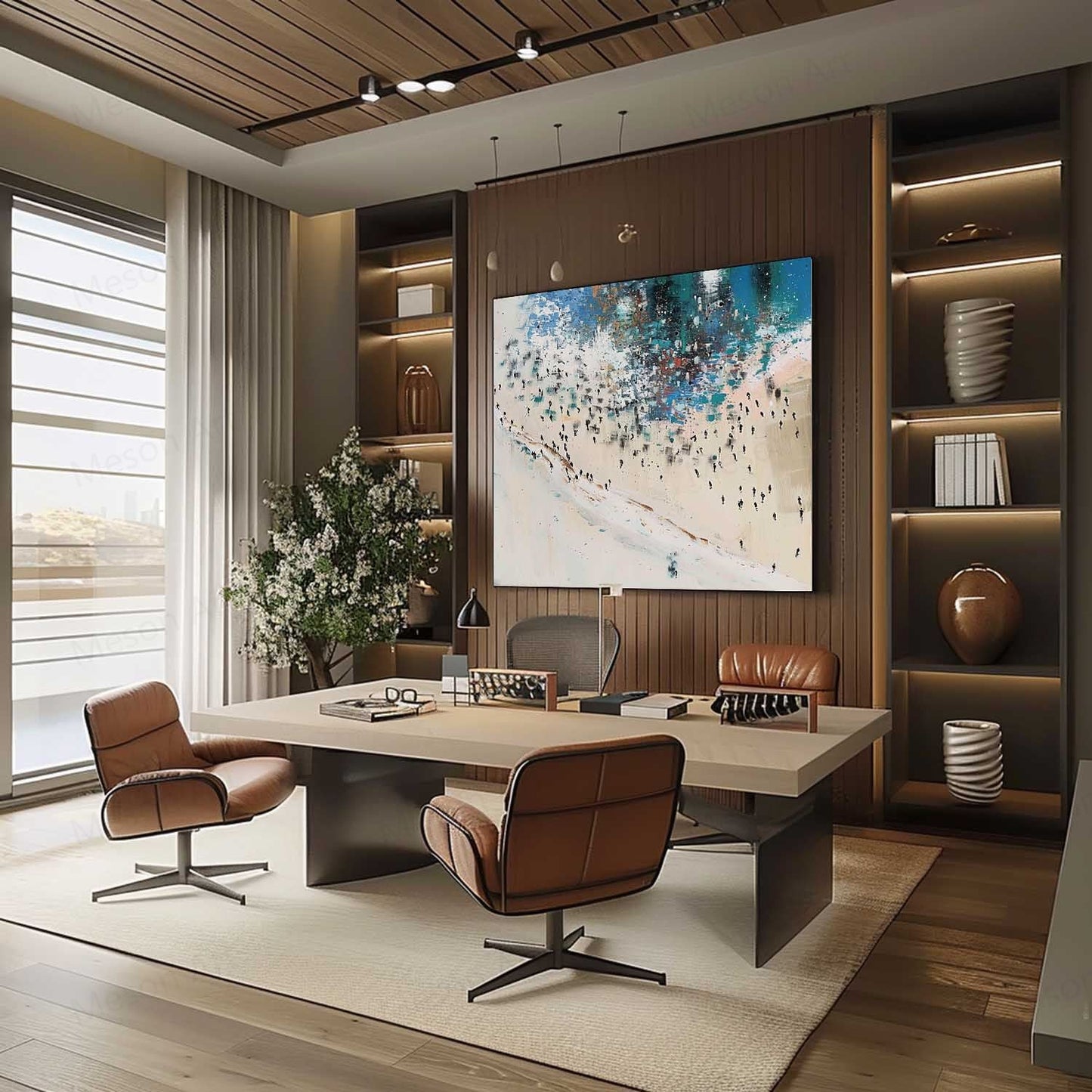 Abstract Coastal Landscape Oil Painting for Modern Home Decor
