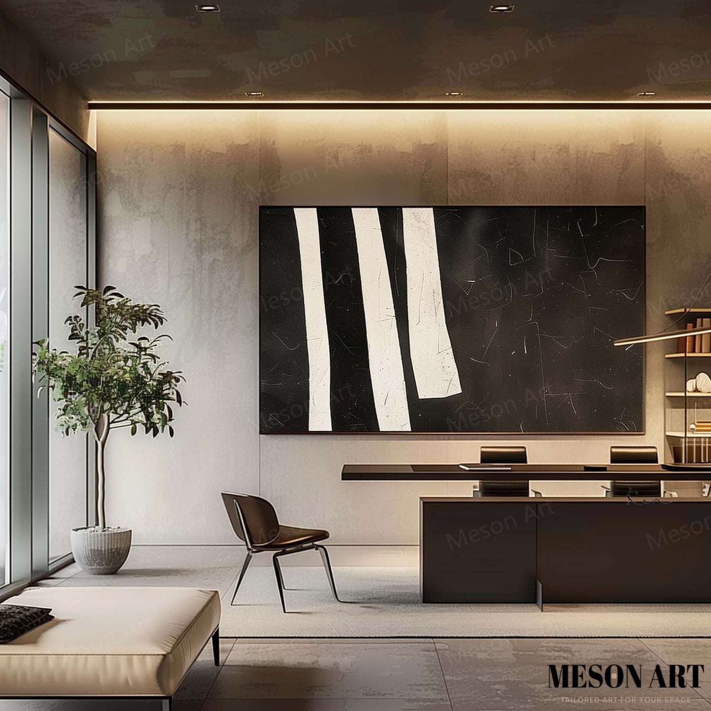 Elegant Black and White Minimalist Oil Painting for Modern Home Decor