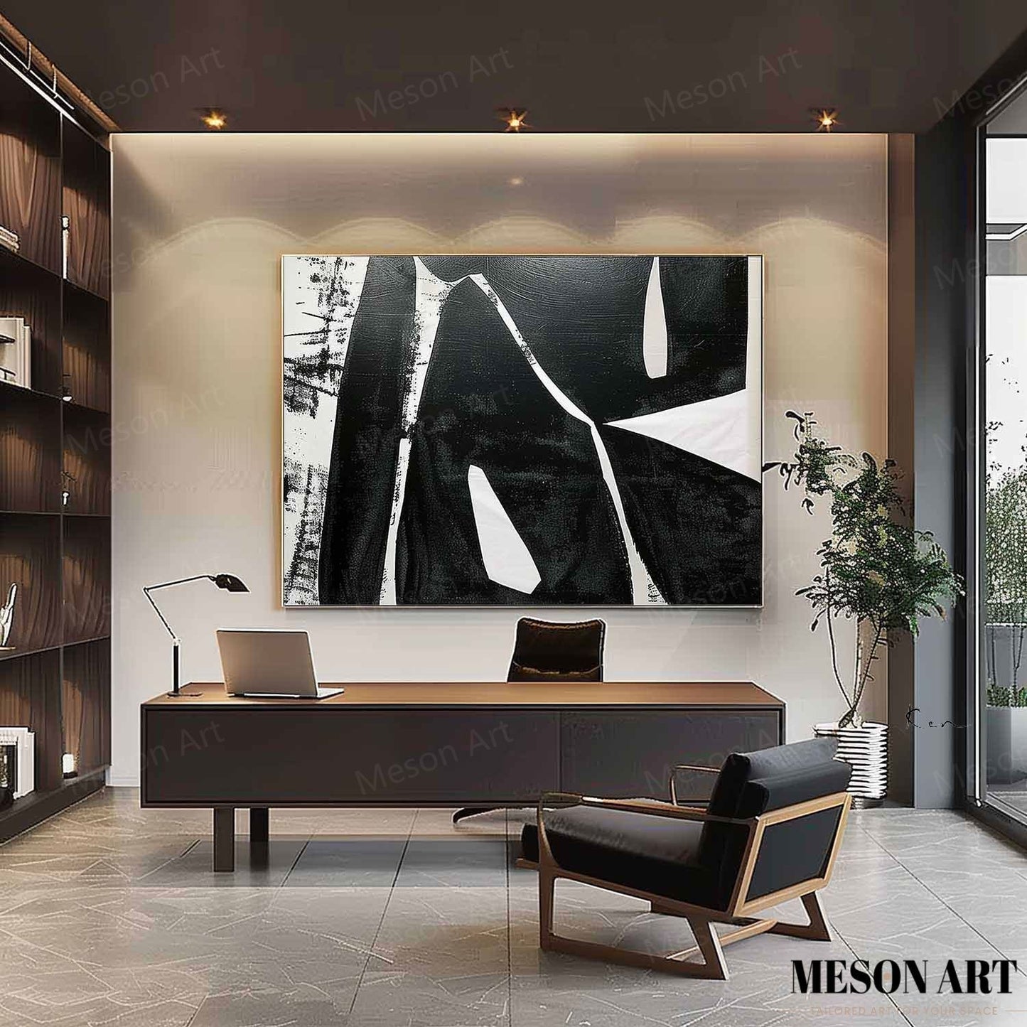 Modern Black and White Minimalist Oil Painting for Contemporary Spaces