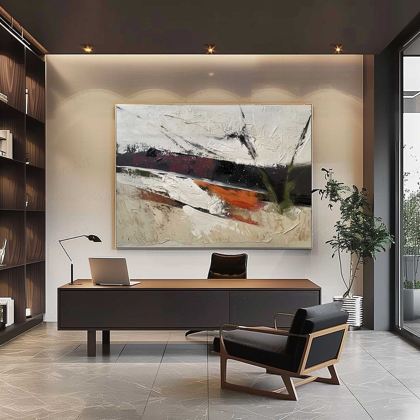 Abstract Wabi-Sabi Landscape Oil Painting for Modern Home Decor