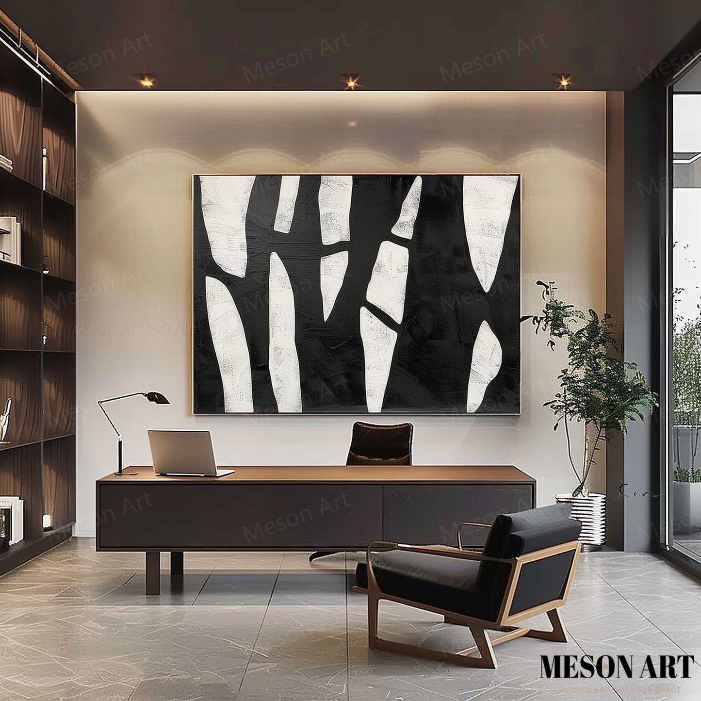 Black and White Contemporary Minimalist Oil Painting for Modern Home Decor