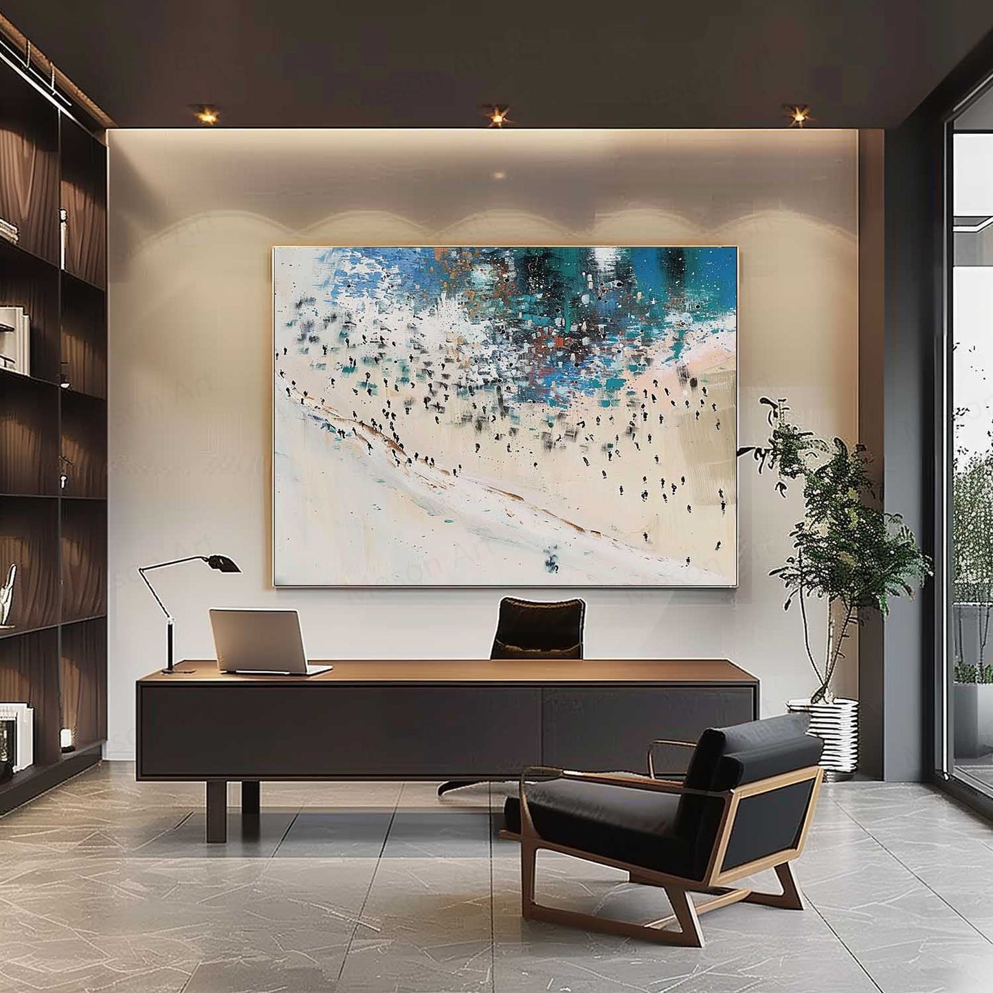 Abstract Coastal Landscape Oil Painting for Modern Home Decor