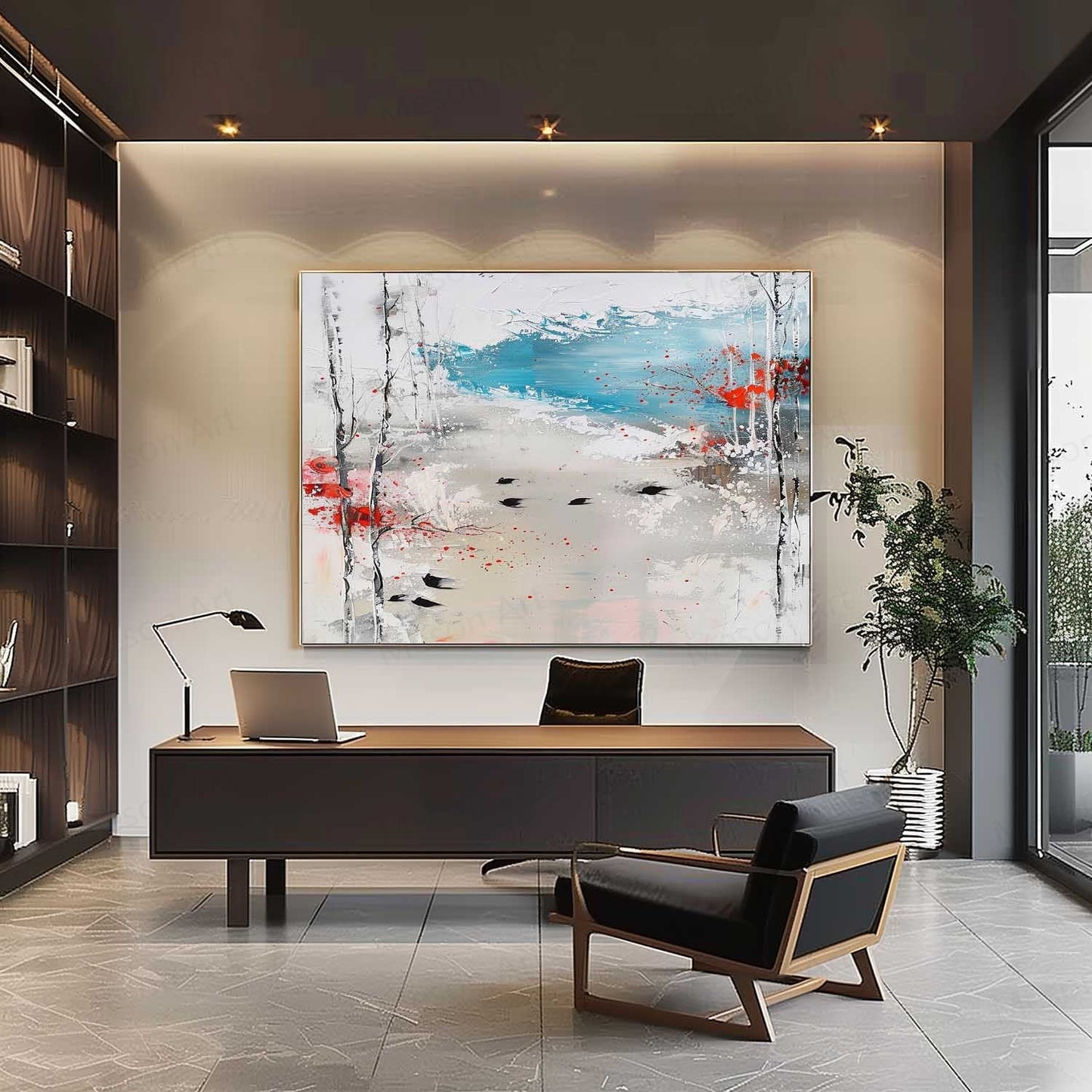 Abstract Landscape Oil Painting with Vibrant Colors and Textured Finish