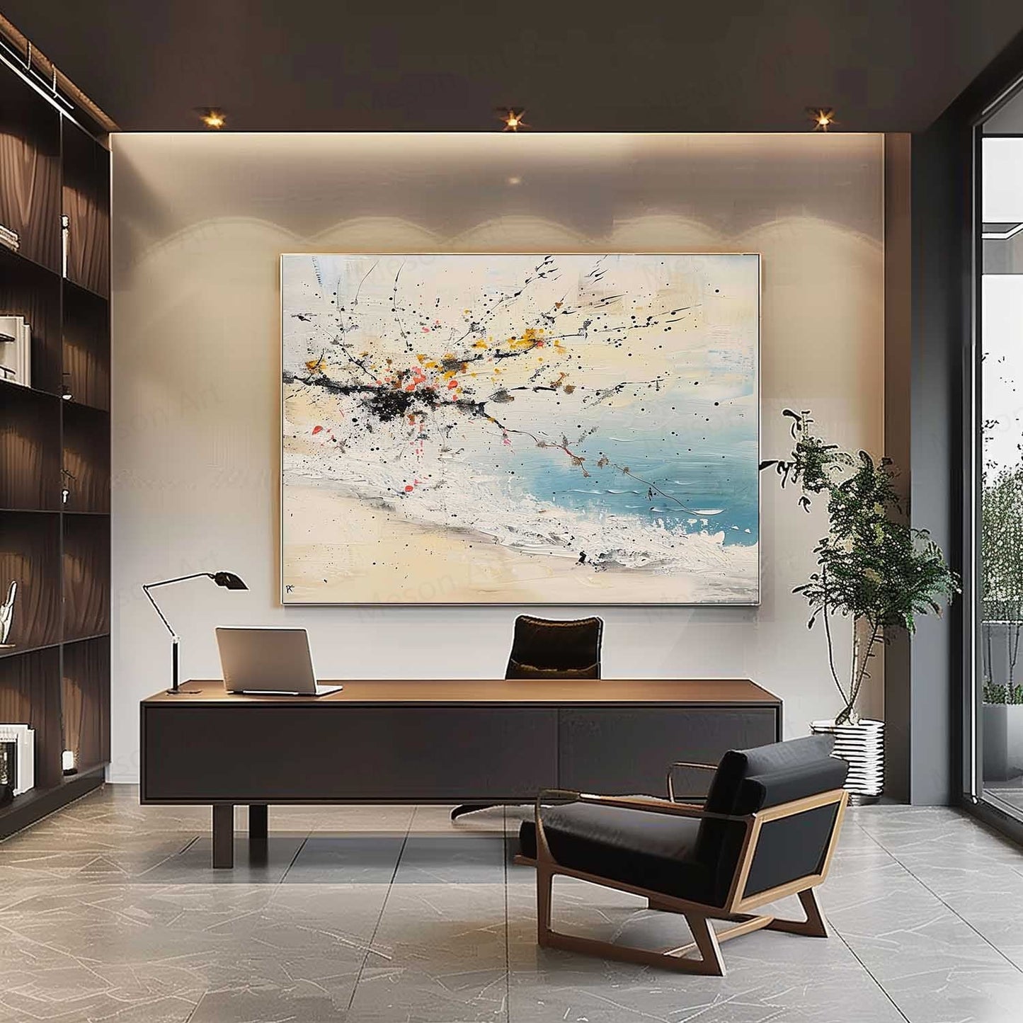 Abstract Coastal Landscape Oil Painting for Modern Home Decor