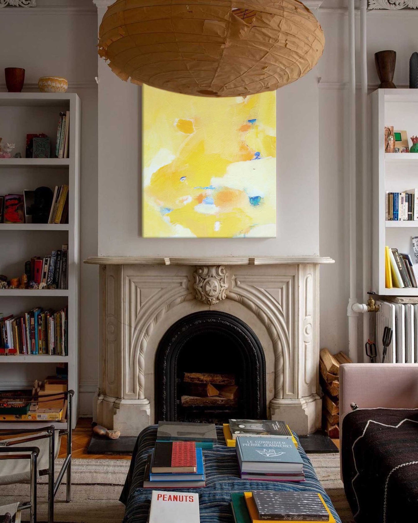 Bright Yellow Abstract Oil Painting for Modern Minimalist Home Decor