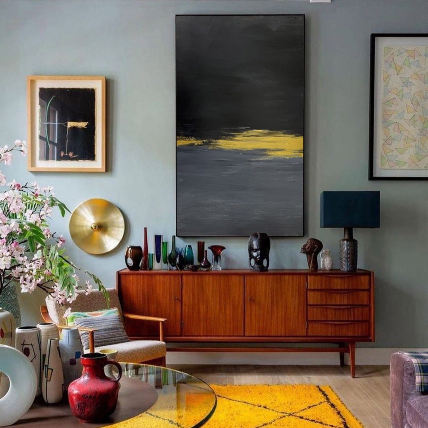 Contemporary Black and Gold Abstract Oil Painting for Modern Home Décor