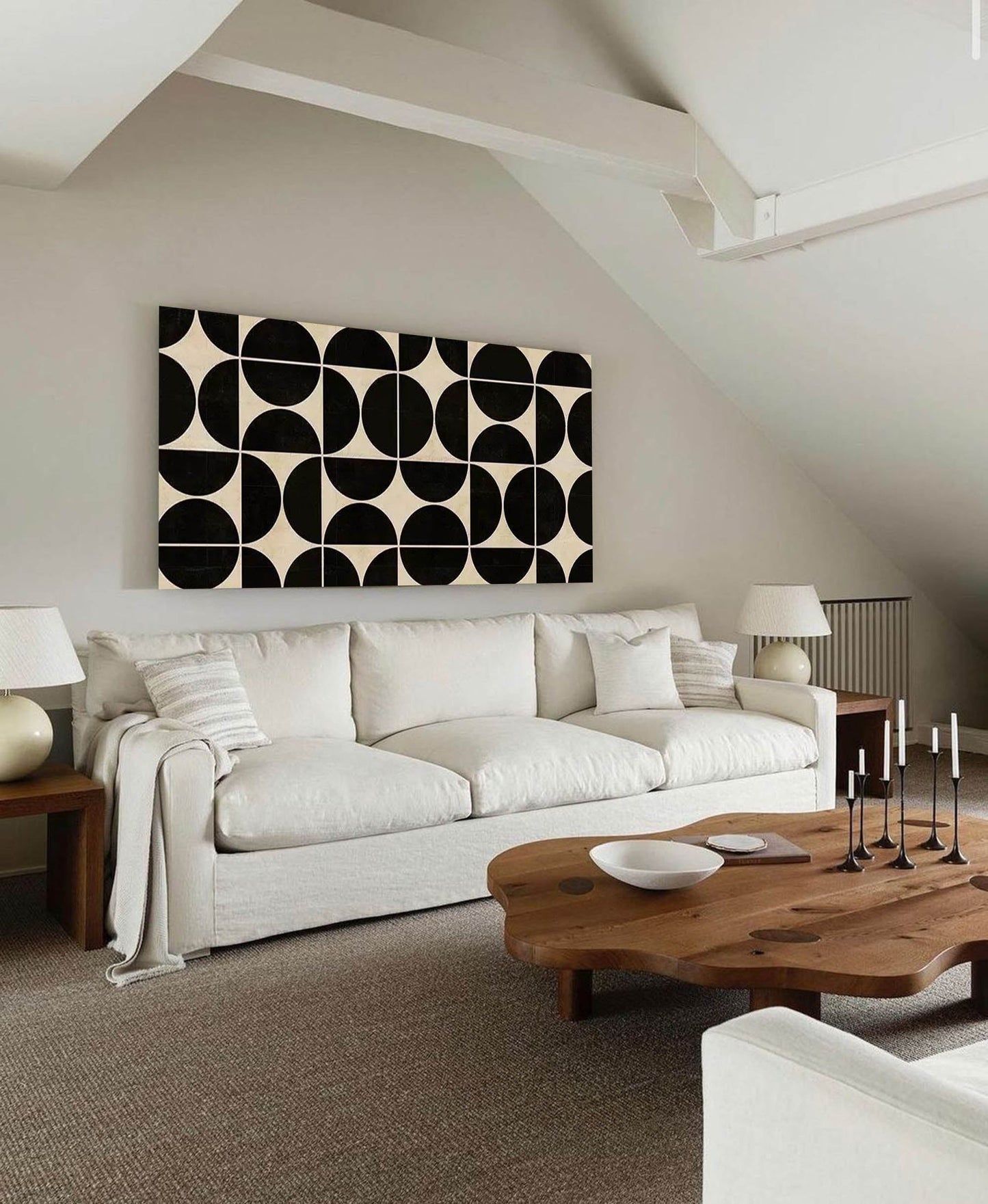 Contemporary Black and White Geometric Oil Painting for Modern Interiors