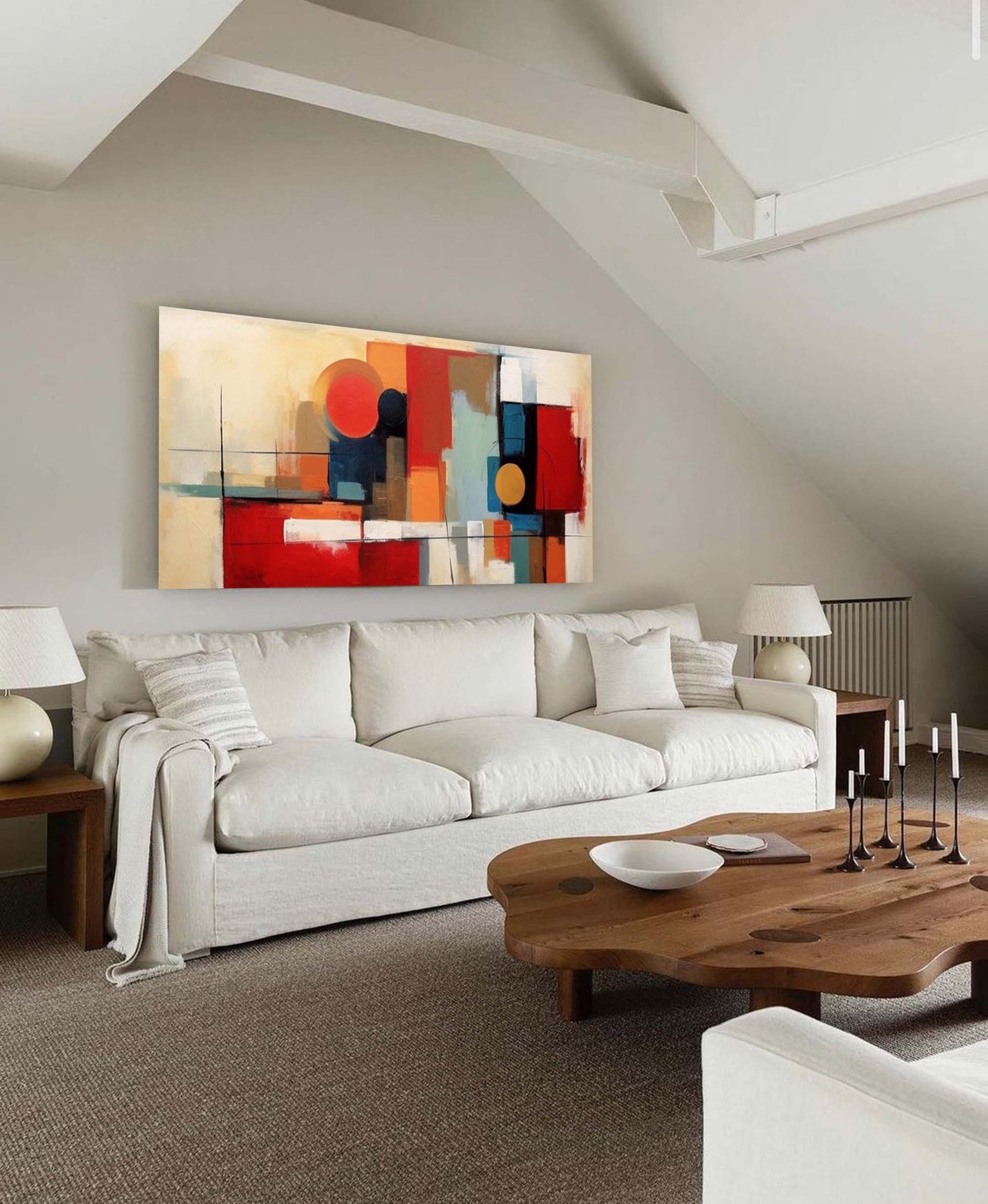 Bold Abstract Geometric Oil Painting with Vibrant Colors for Modern Decor