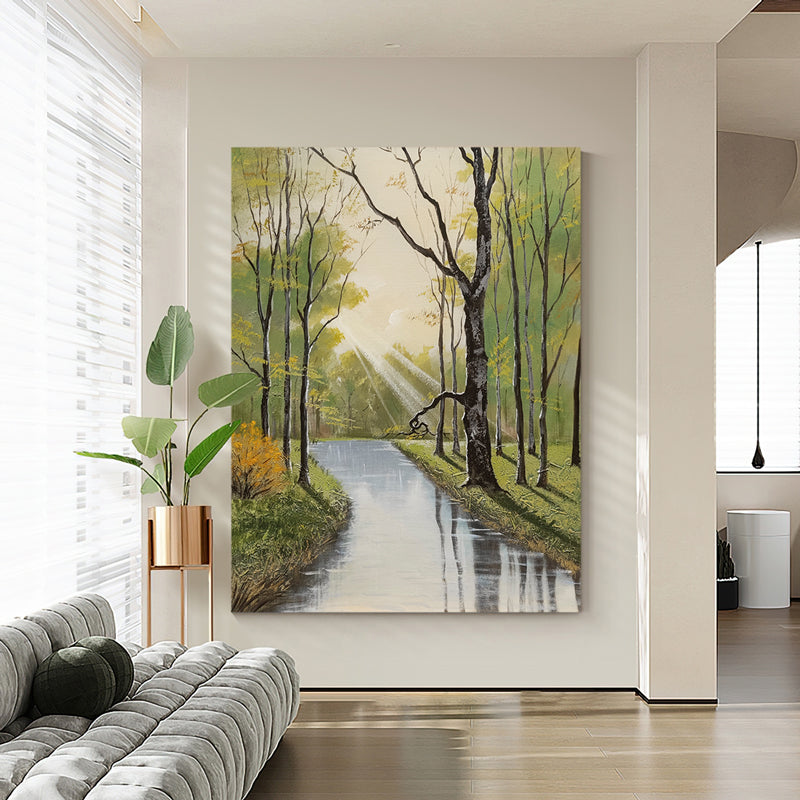 River Forest Sunlight Rays Oil Painting 121RF