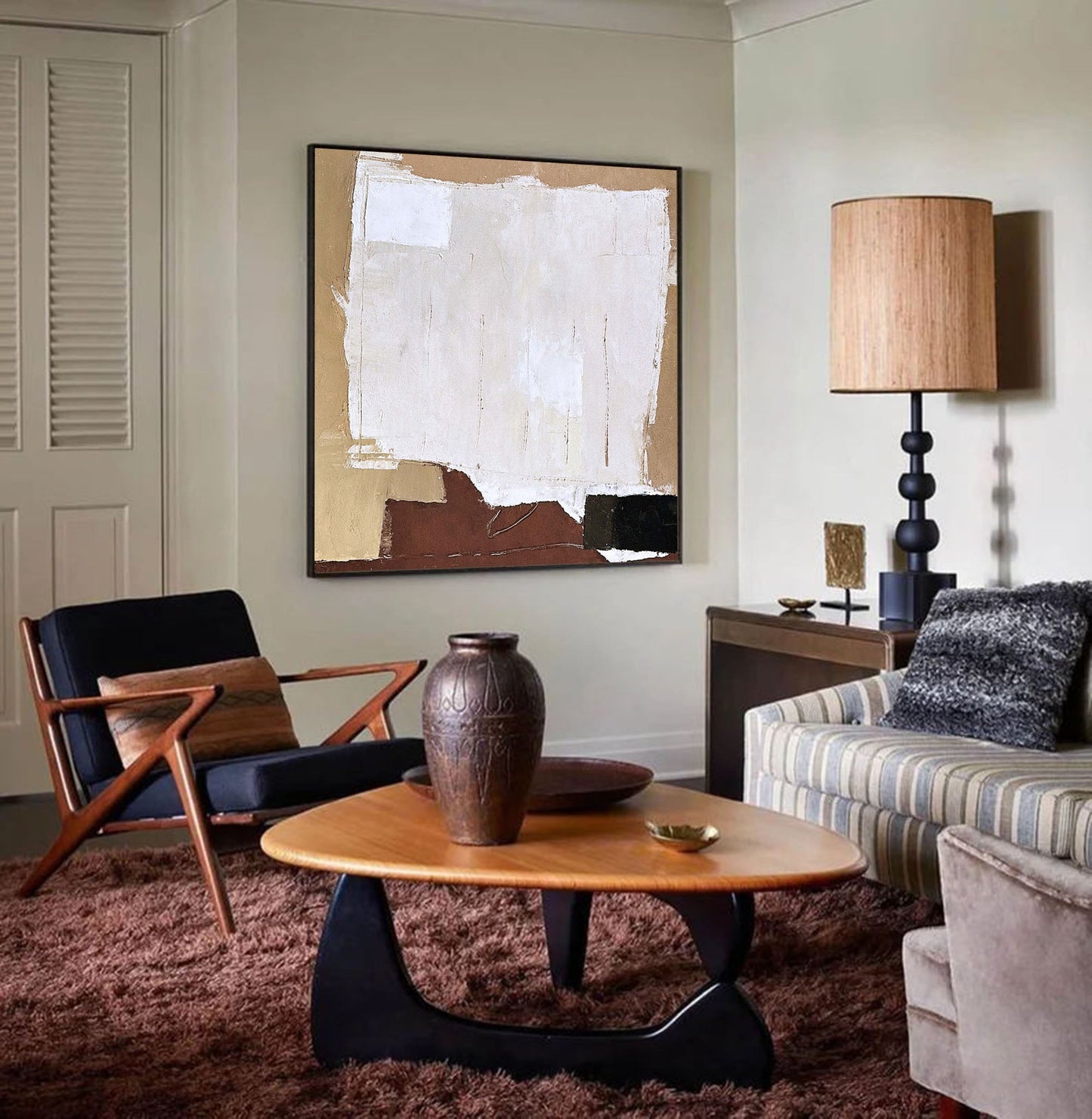 Contemporary Abstract Oil Painting with Textured Shades of Beige and Earth Tones