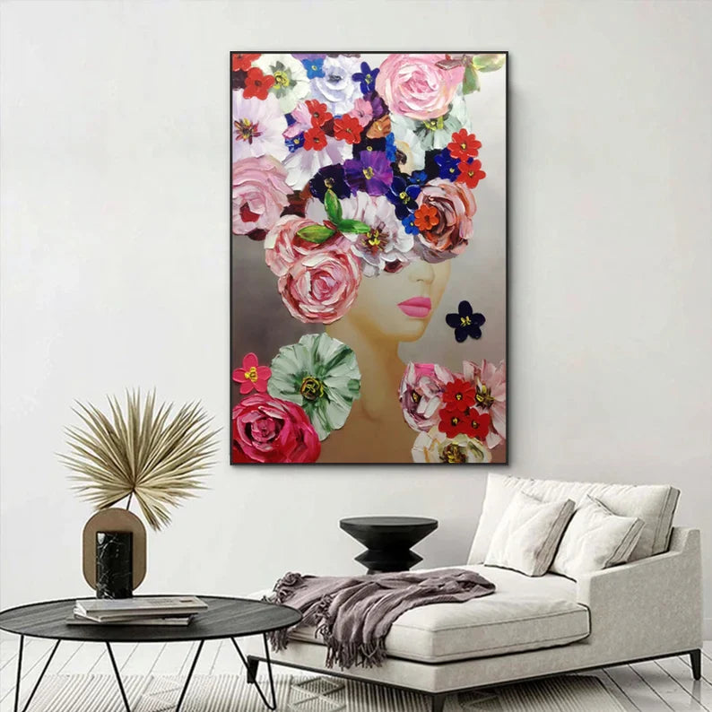 Elegant Floral Portrait Oil Painting for Modern Home Decor