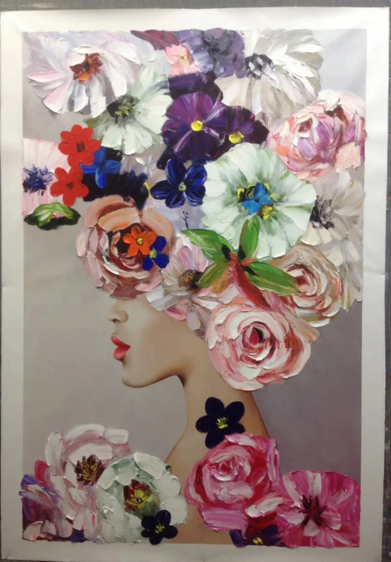 Elegant Floral Portrait Oil Painting for Modern Home Decor