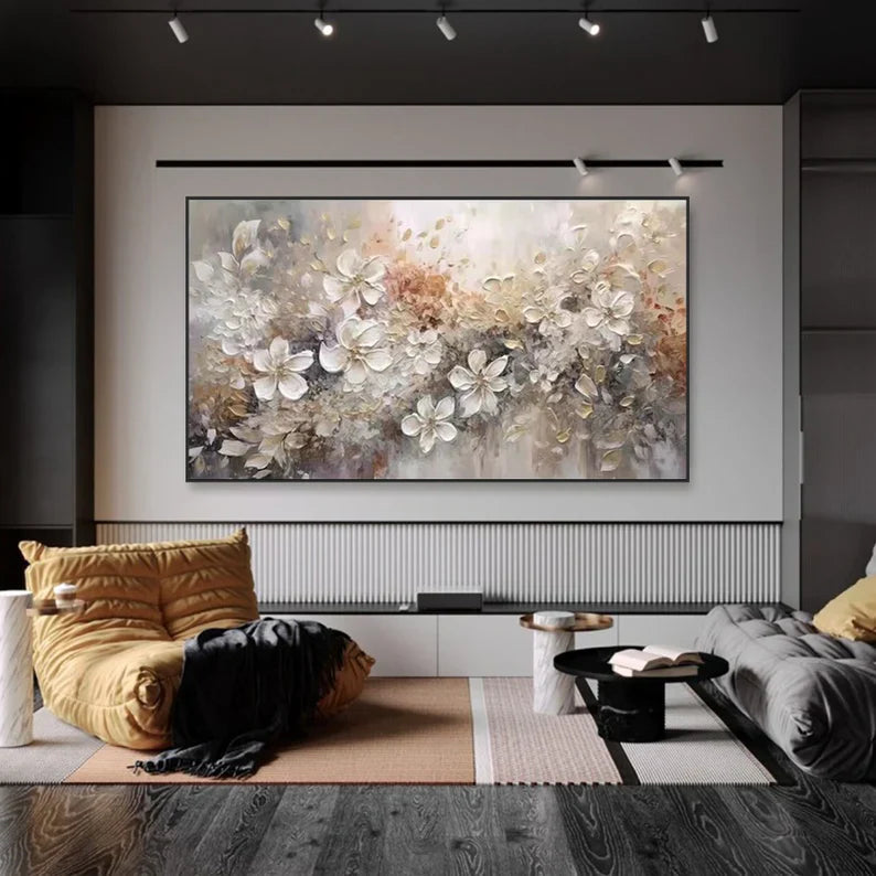 Floral Abstract Oil Painting | Elegant Textured Wall Art for Modern Decor