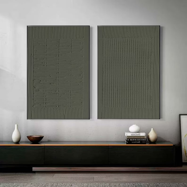 Elegant Green Minimalist Oil Painting for Modern Living Room Decor