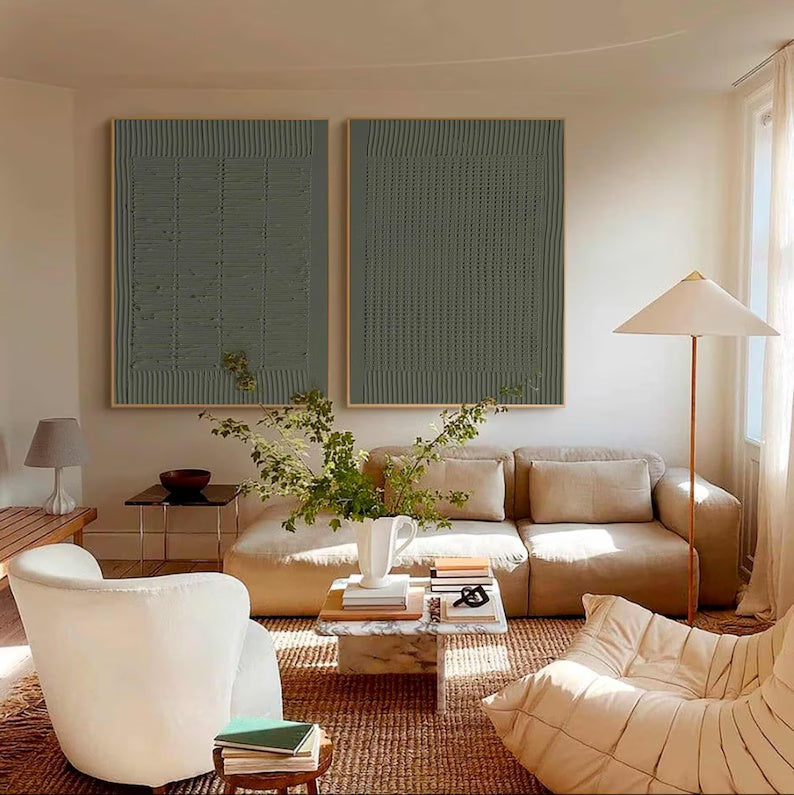 Elegant Green Minimalist Oil Painting for Modern Living Room Decor