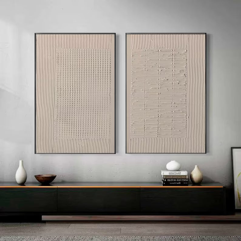 Elegant Beige Minimalist Oil Painting for Modern Living Room Décor