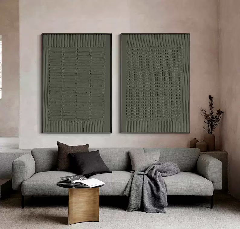 Elegant Green Minimalist Oil Painting for Modern Living Room Decor