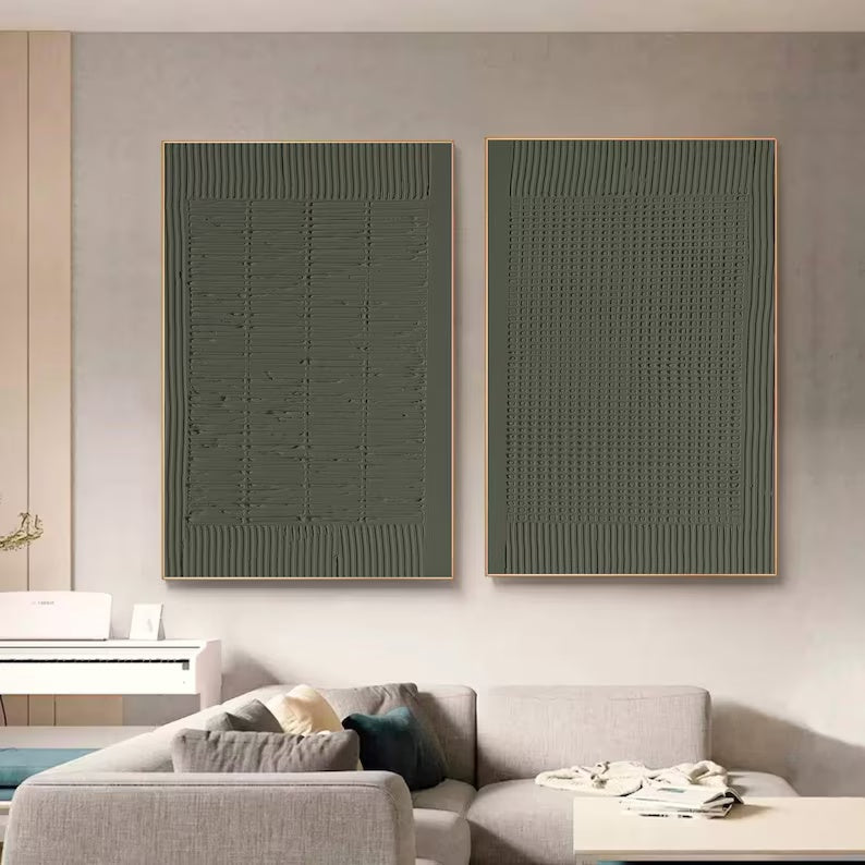 Elegant Green Minimalist Oil Painting for Modern Living Room Decor