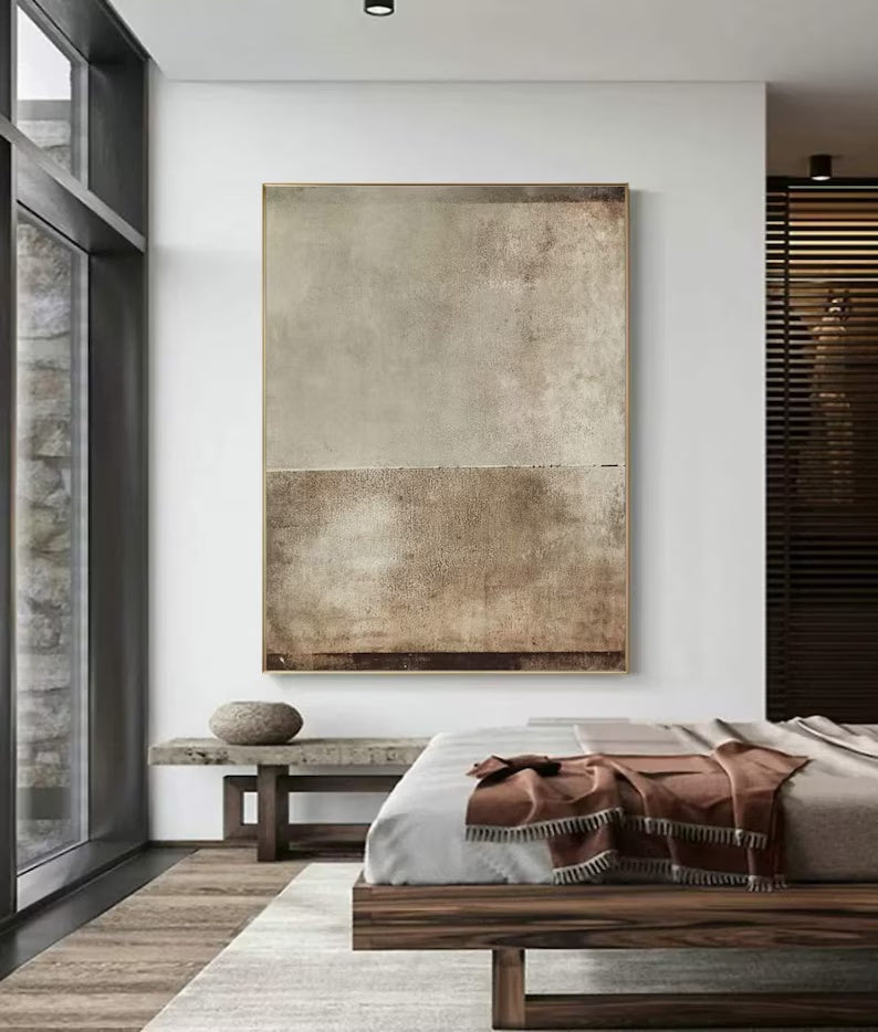 Neutral Toned Wabi-Sabi Oil Painting for Minimalist Home Decor