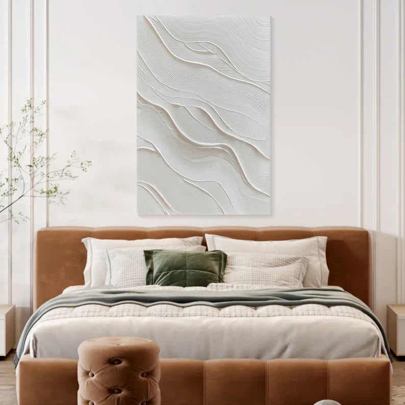 Textured White Minimalist Beach Oil Painting for Modern Home Decor