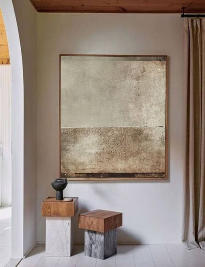 Neutral Toned Wabi-Sabi Oil Painting for Minimalist Home Decor
