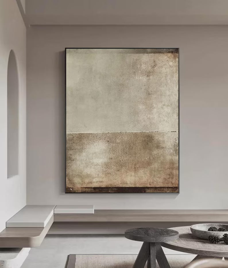 Neutral Toned Wabi-Sabi Oil Painting for Minimalist Home Decor