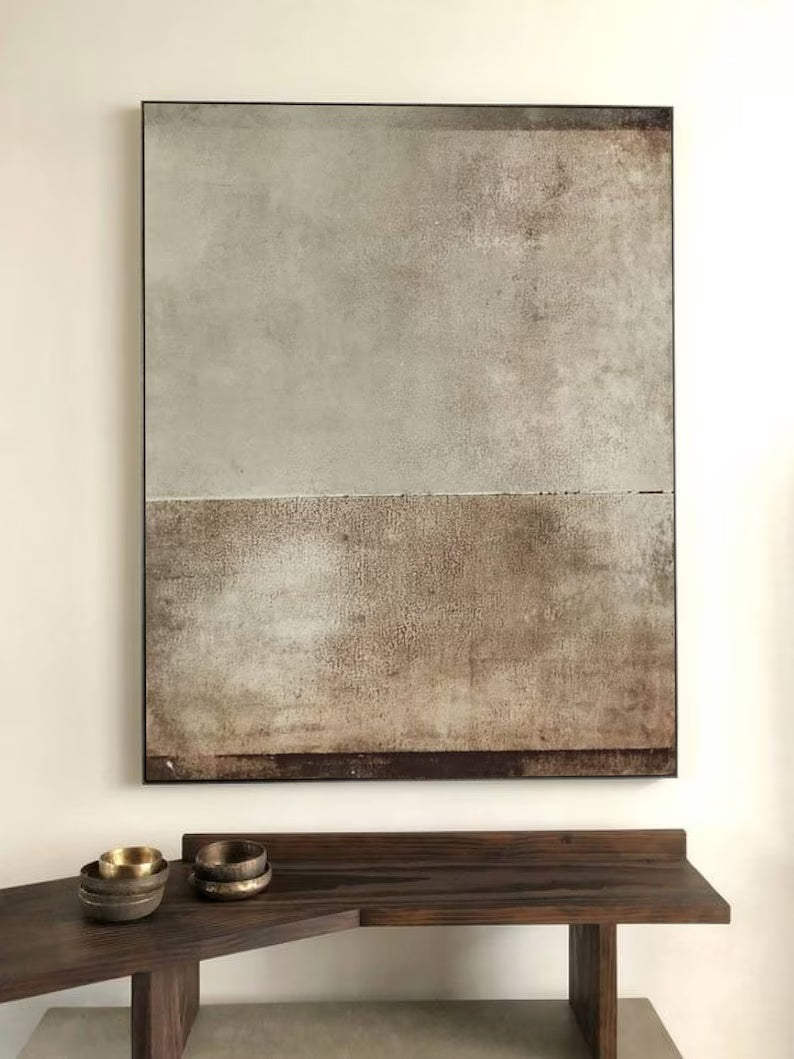 Neutral Toned Wabi-Sabi Oil Painting for Minimalist Home Decor