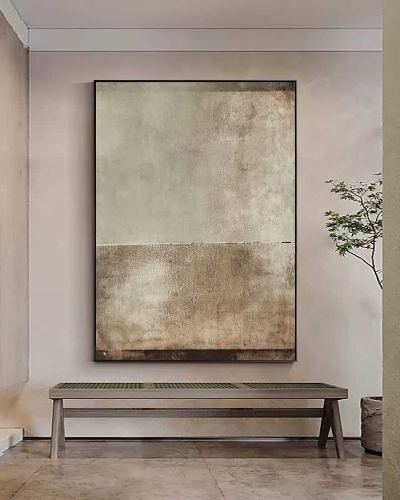 Neutral Toned Wabi-Sabi Oil Painting for Minimalist Home Decor