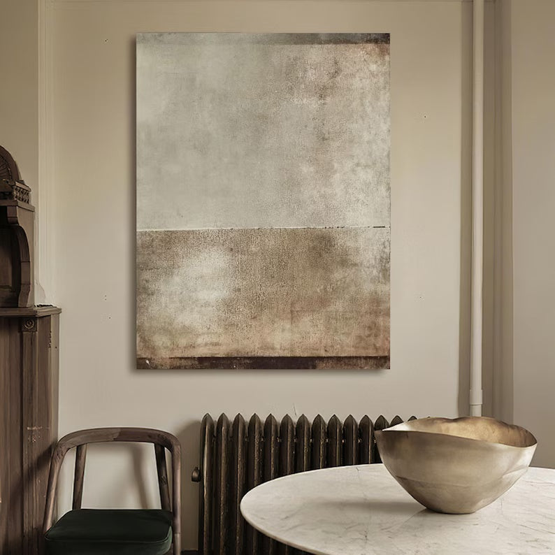 Neutral Toned Wabi-Sabi Oil Painting for Minimalist Home Decor