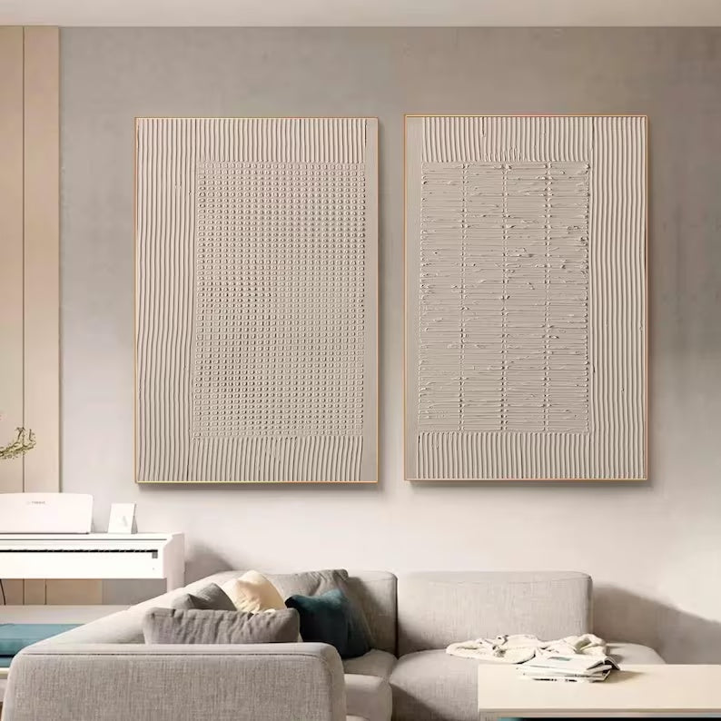 Elegant Beige Minimalist Oil Painting for Modern Living Room Décor