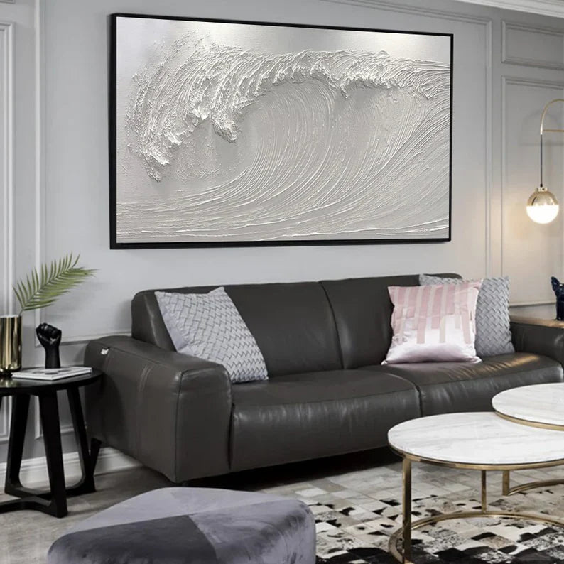 Abstract White Wave Oil Painting for Modern Minimalist Home Decor
