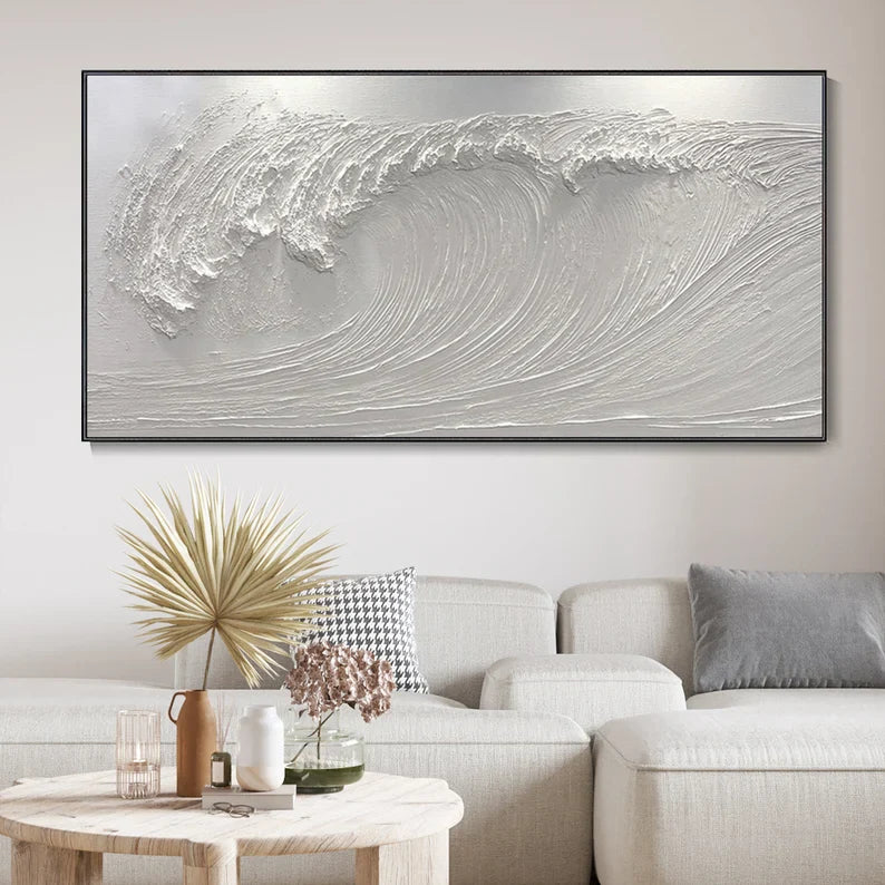 Abstract White Wave Oil Painting for Modern Minimalist Home Decor