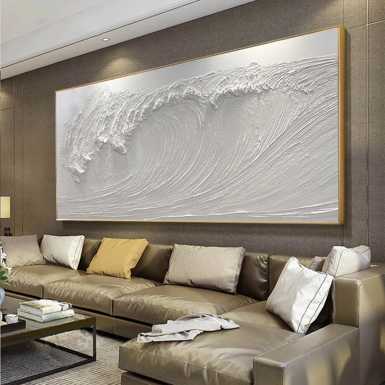 Abstract White Wave Oil Painting for Modern Minimalist Home Decor