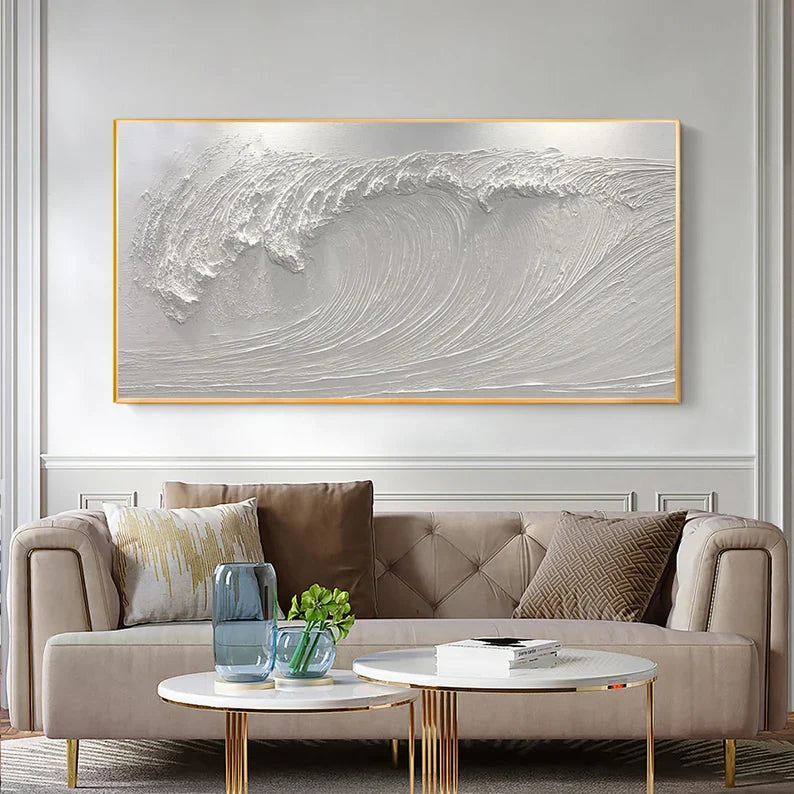 Abstract White Wave Oil Painting for Modern Minimalist Home Decor