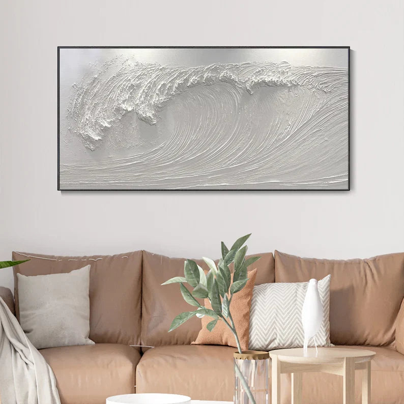 Abstract White Wave Oil Painting for Modern Minimalist Home Decor