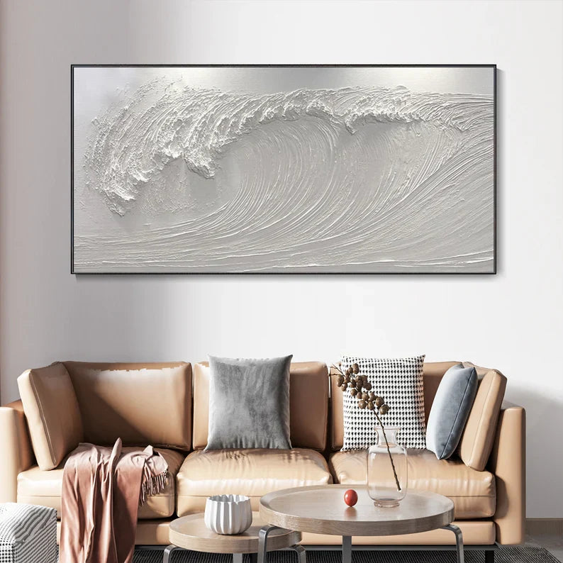 Abstract White Wave Oil Painting for Modern Minimalist Home Decor