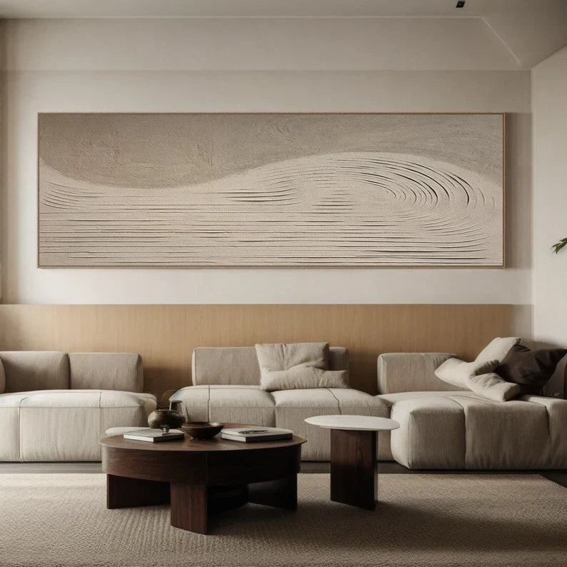 Abstract Beige and Gray Textured Oil Painting for Modern Wall Decor