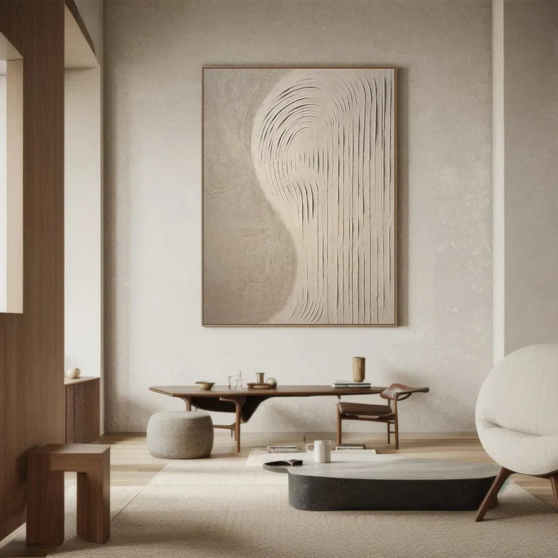 Abstract Beige and Gray Textured Oil Painting for Modern Wall Decor