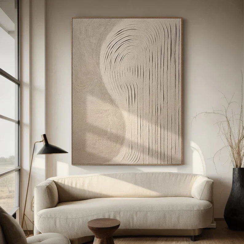 Abstract Beige and Gray Textured Oil Painting for Modern Wall Decor