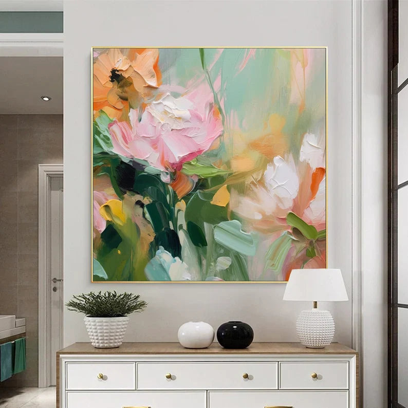 Vibrant Peony Flower Oil Painting for Elegant Home Décor