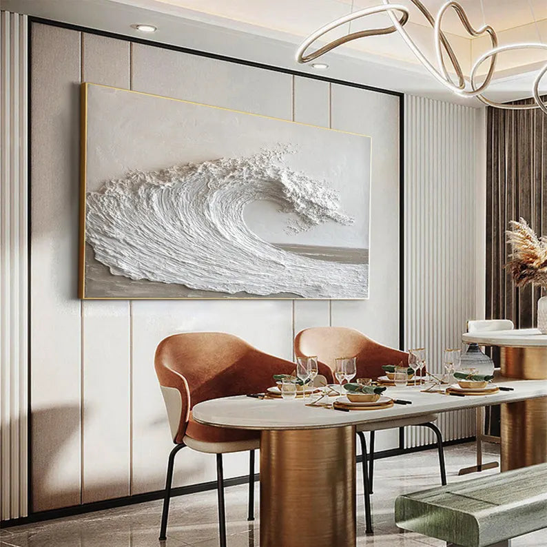Textured Abstract Ocean Wave Canvas Art for Coastal Home Decor