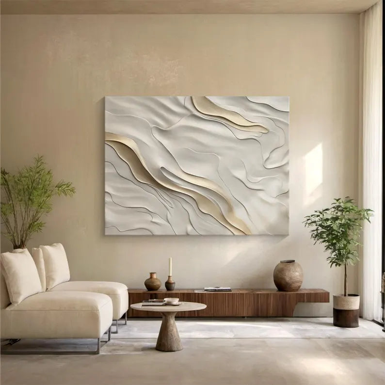 Minimalist Beige Textured Oil Painting for Modern Home Decor
