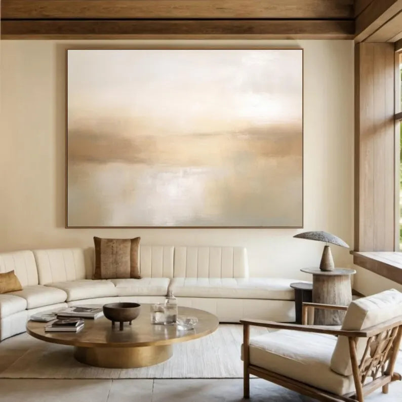 Elegant Beige 3D Minimalist Oil Painting for Modern Home Decor